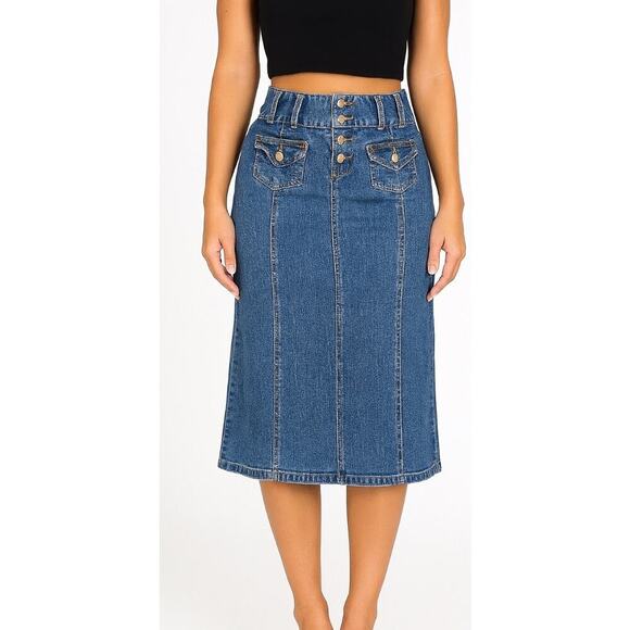 Venezia long denim jean skirt ankle length back kick split front pockets SZ 14 - Picture 1 of 7